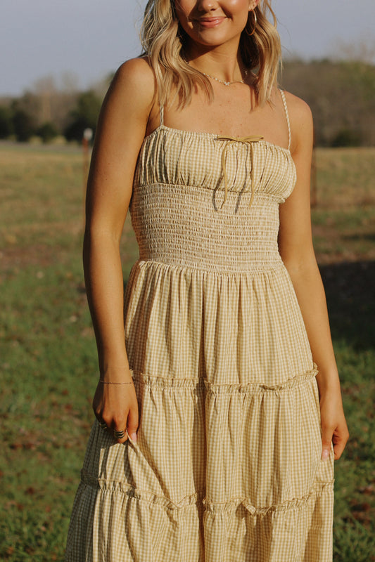 Golden Hour Gingham Maxi Dress- Yellow
