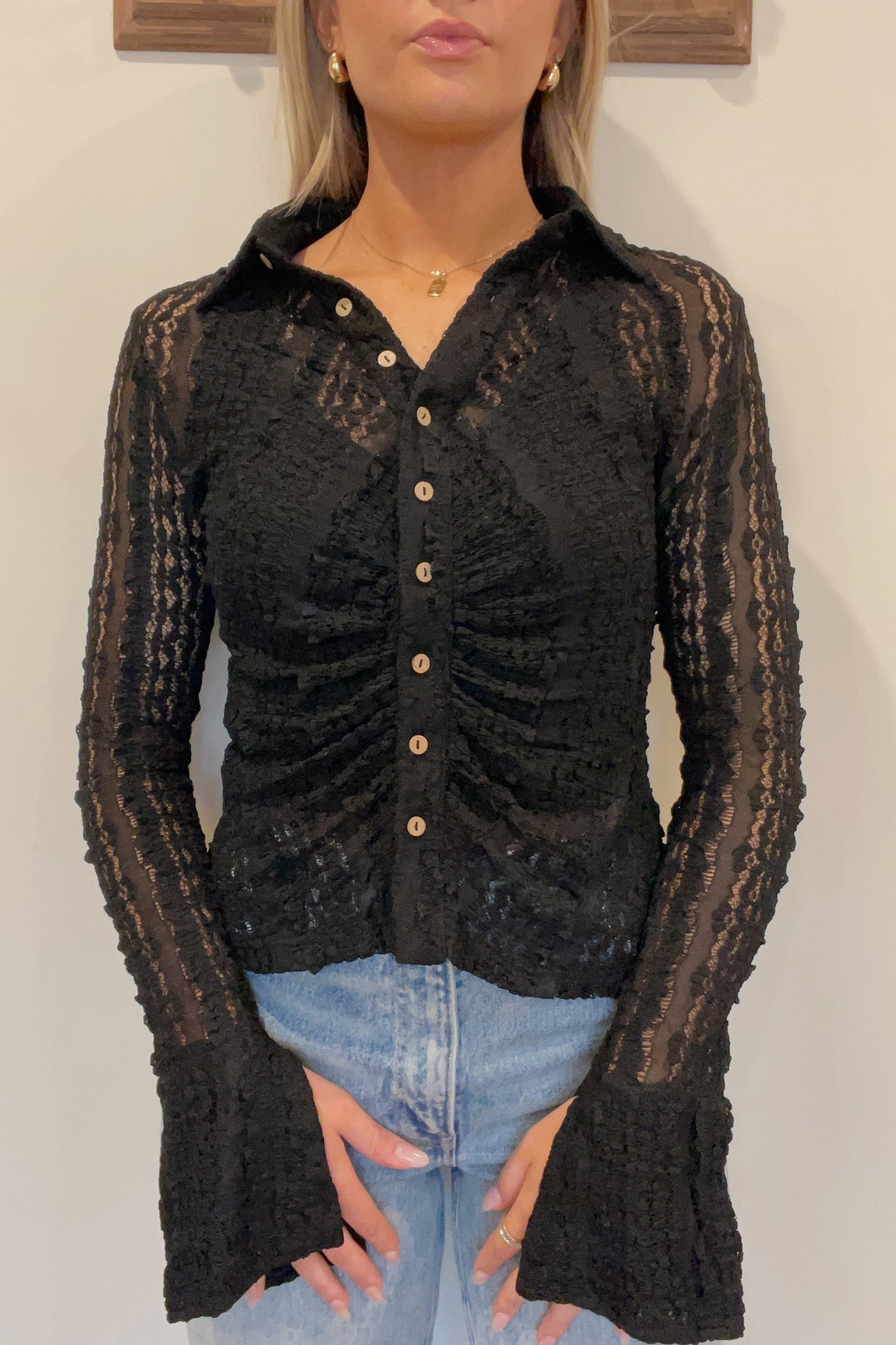 Krista Bell Sleeve Lace Top- Black