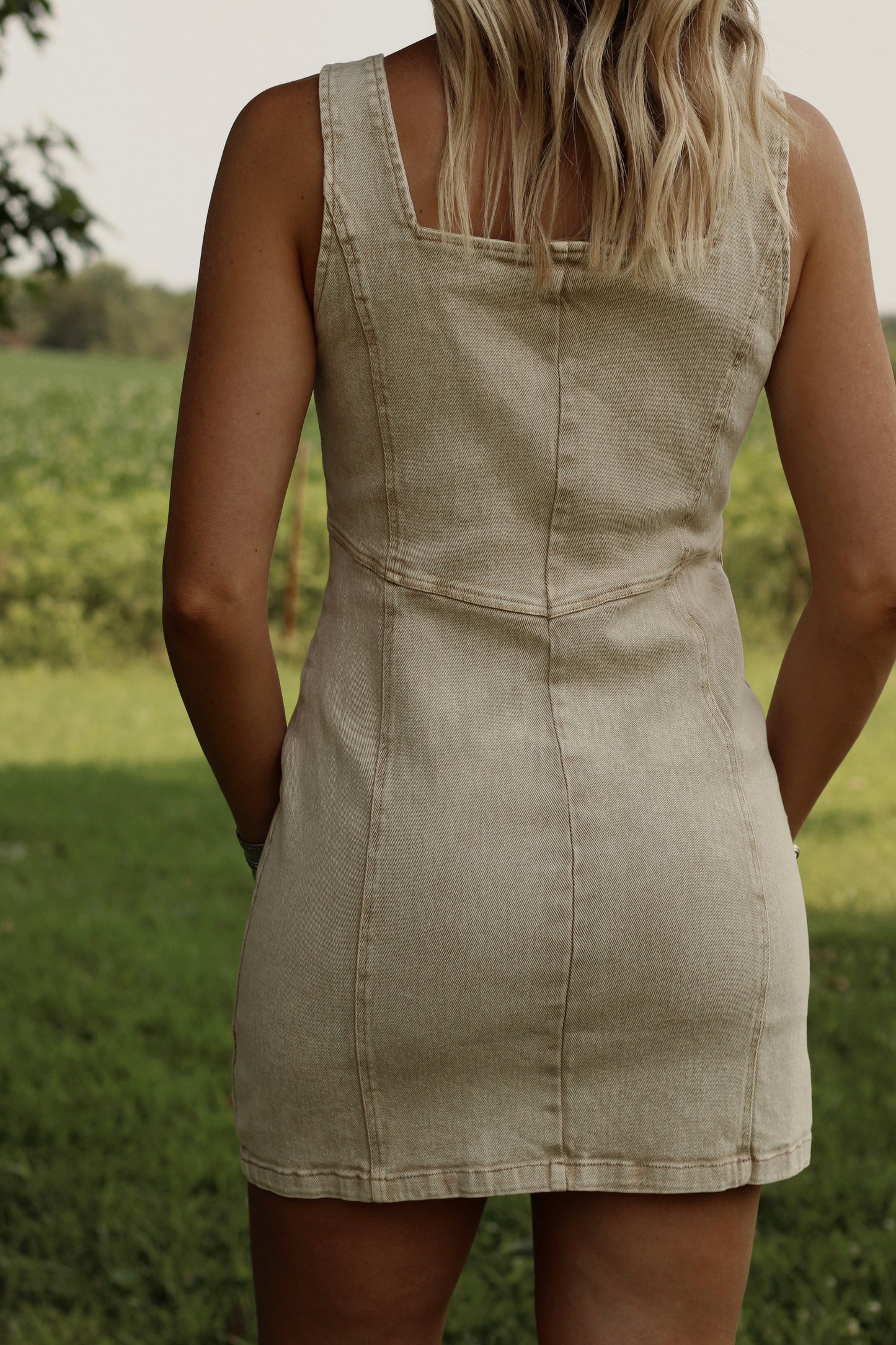 Turquoise Horizon Mini Dress- Sand