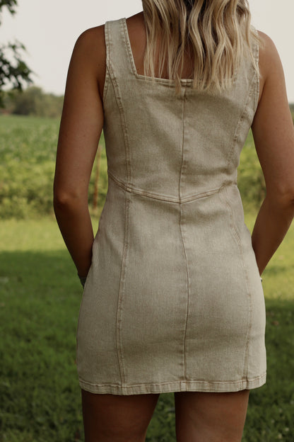 Turquoise Horizon Mini Dress- Sand