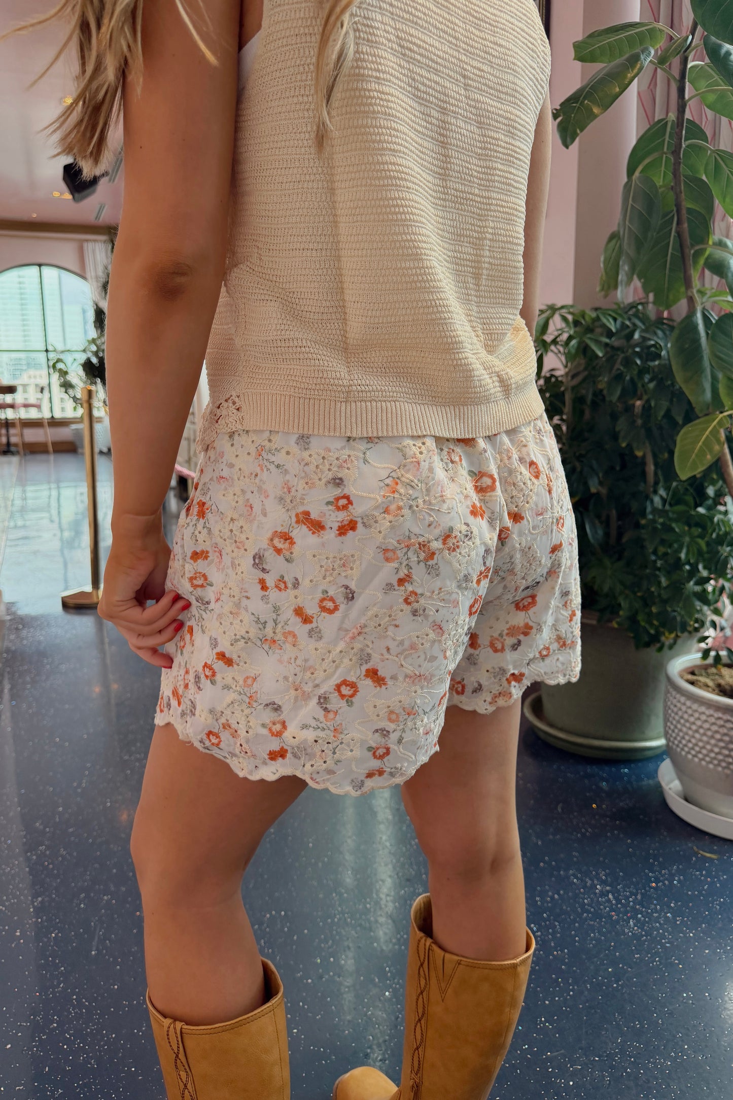 Amelia's Flowers Embroidered Shorts- Burnt Orange