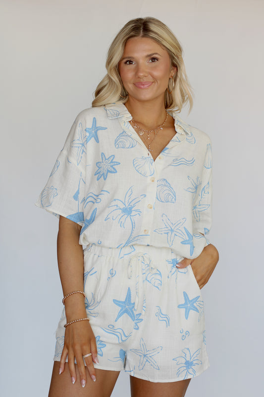 Seaside Shell Print Set- Blue