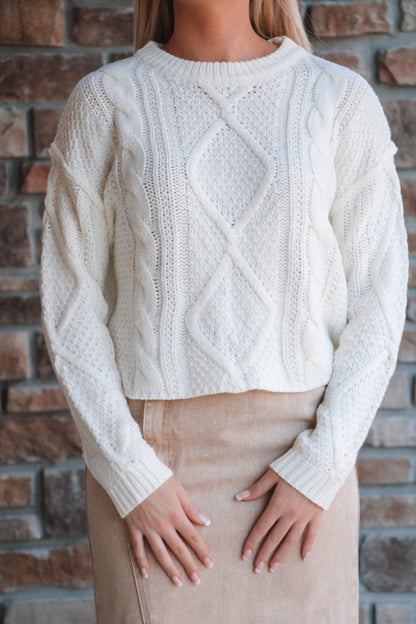 Cozy Cable Knit Sweater- White