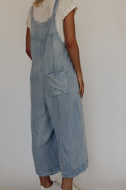 Bluebell Button Chambray Jumpsuit- Light Blue