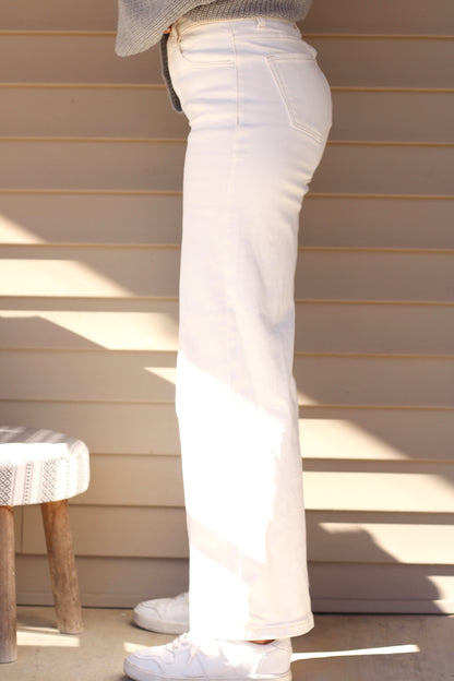 White Sand High Rise Wide Pants- Cream