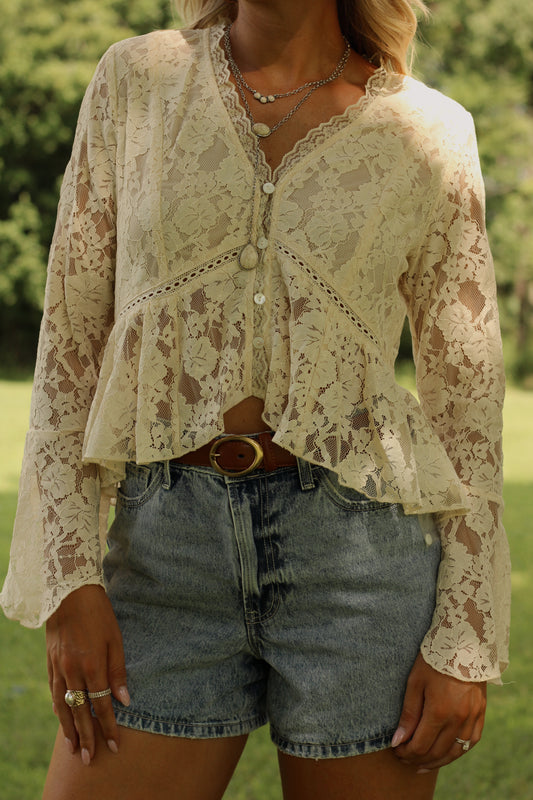 Honey Lace Blouse- Butter Yellow