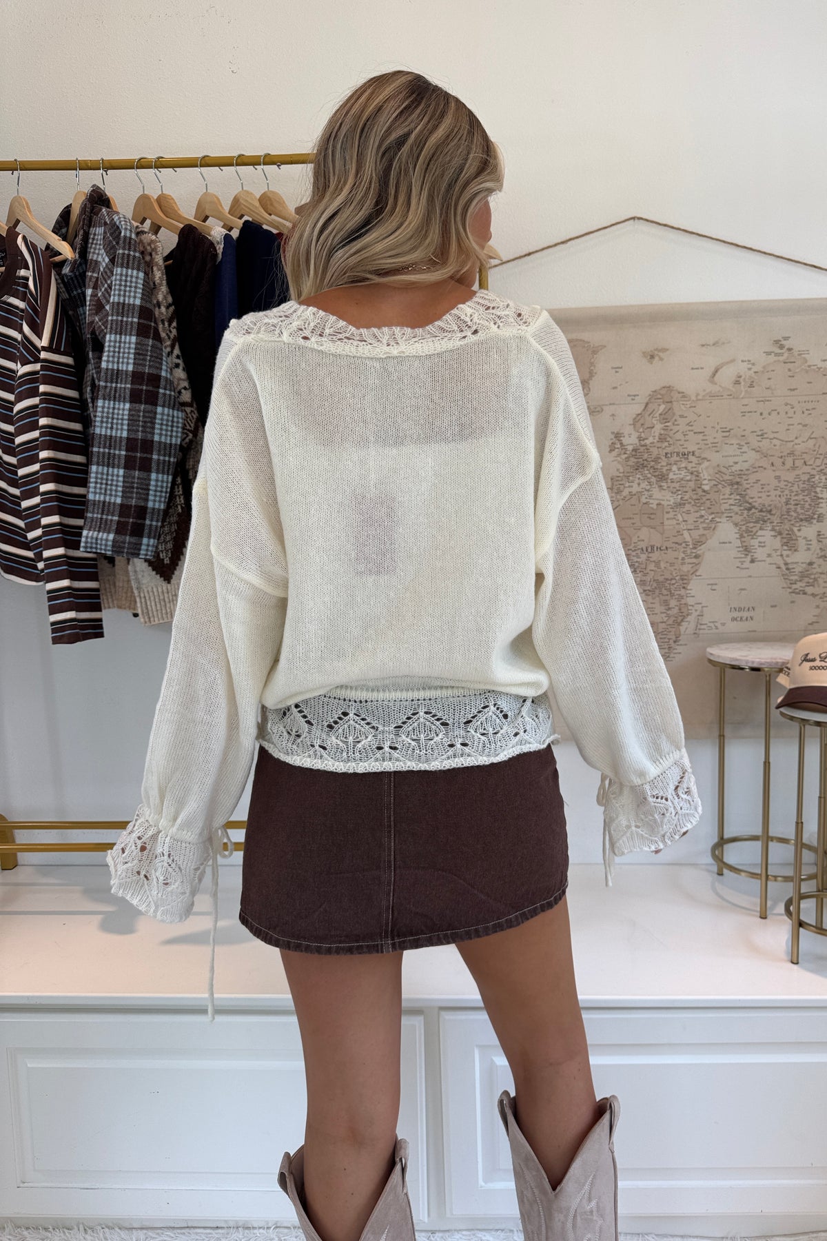 Tuscany Lace Knit Top- Ivory