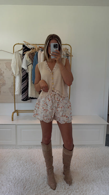 Amelia's Flowers Embroidered Shorts- Burnt Orange