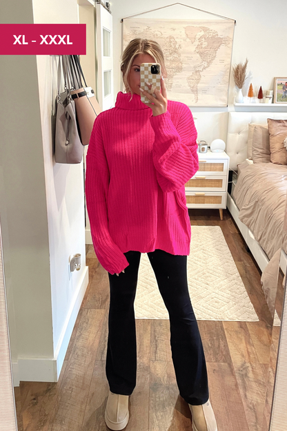 Totally In Love Turtle Neck Sweater- Fuchsia