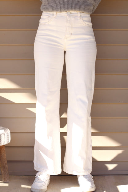 White Sand High Rise Wide Pants- Cream