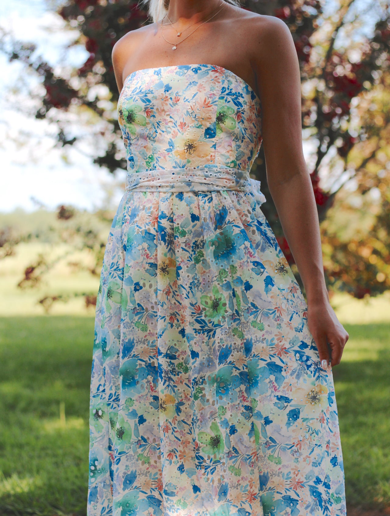 Garden Party Eyelet Floral Maxi Dress- Multi Color