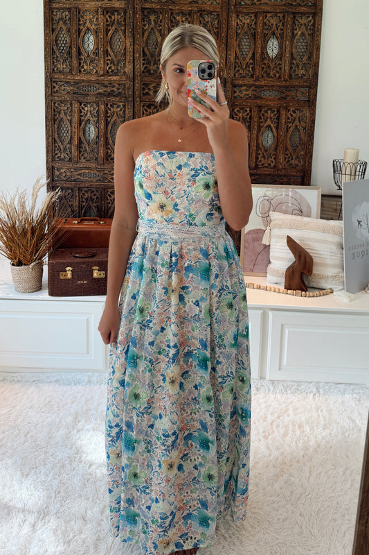 Garden Party Eyelet Floral Maxi Dress- Multi Color