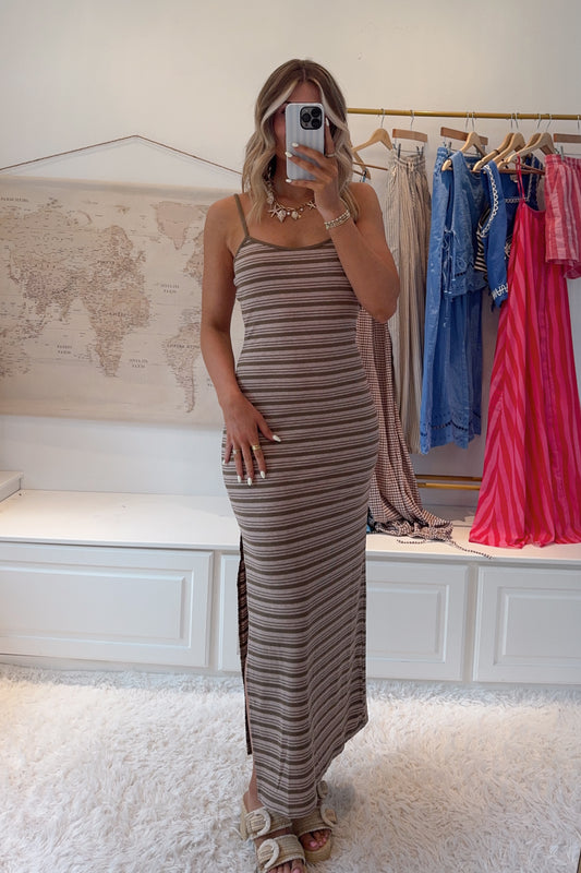 Sage Sands Stripe Dress- Taupe/Olive