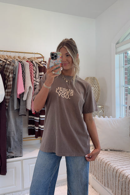 JESUS LOVES YOU TEE- BROWN