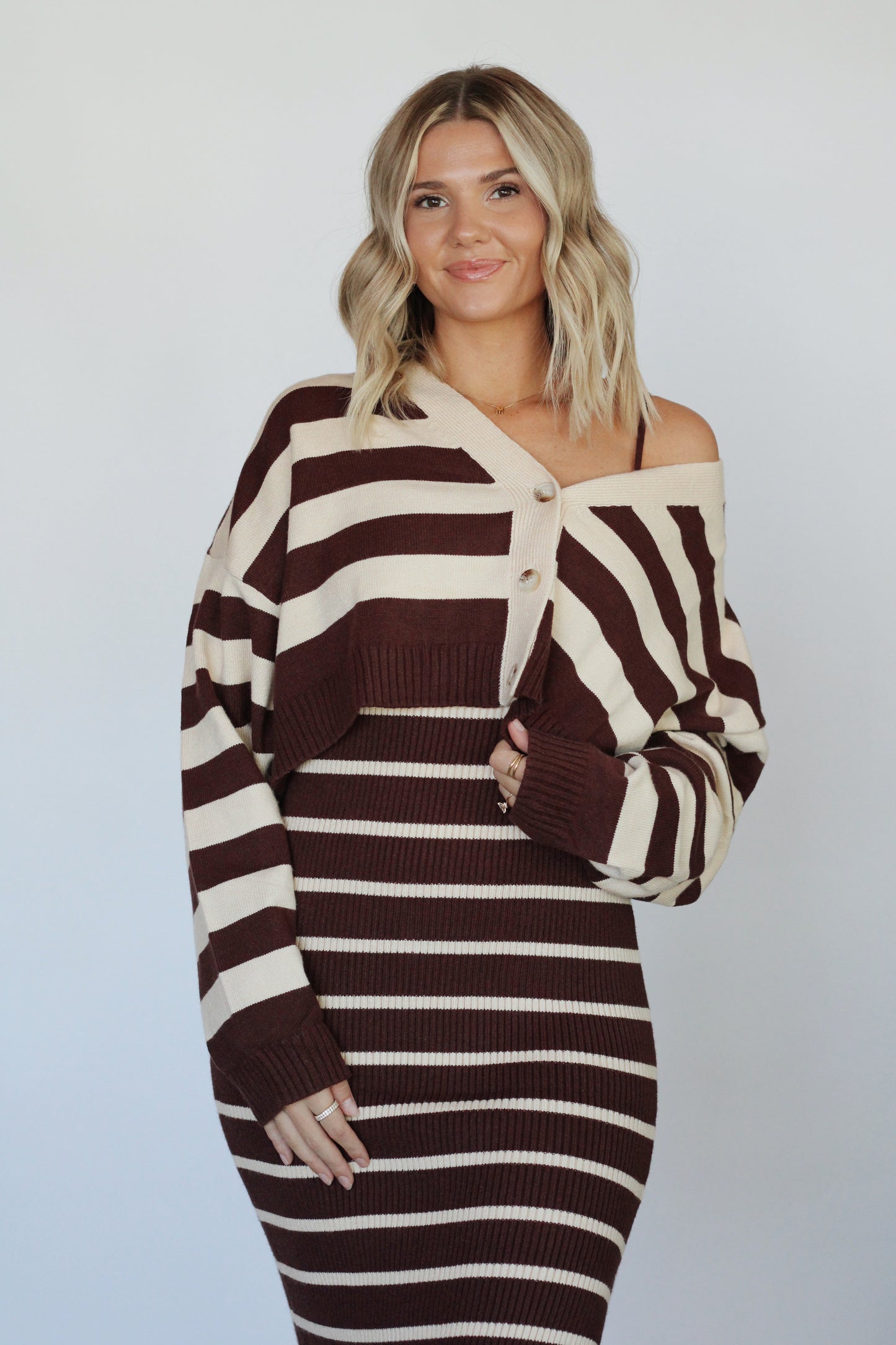 Salem Striped Knit Set- Brown