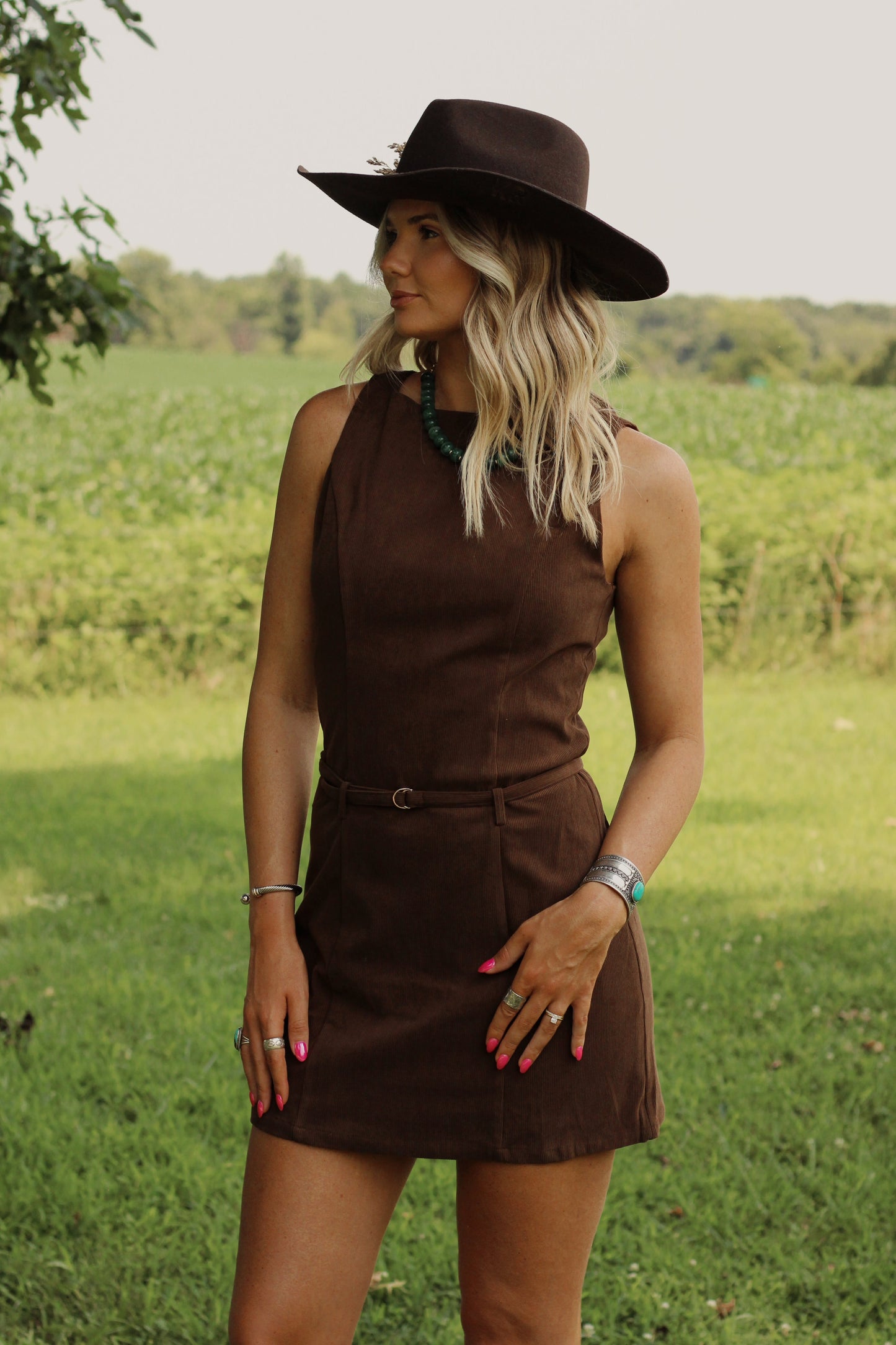 Suede Social Mini Dress- Brown