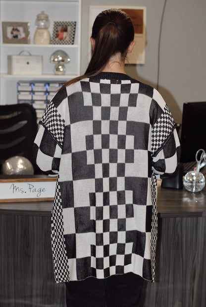 Ms. Page Checkerboard Cardigan- Black & White