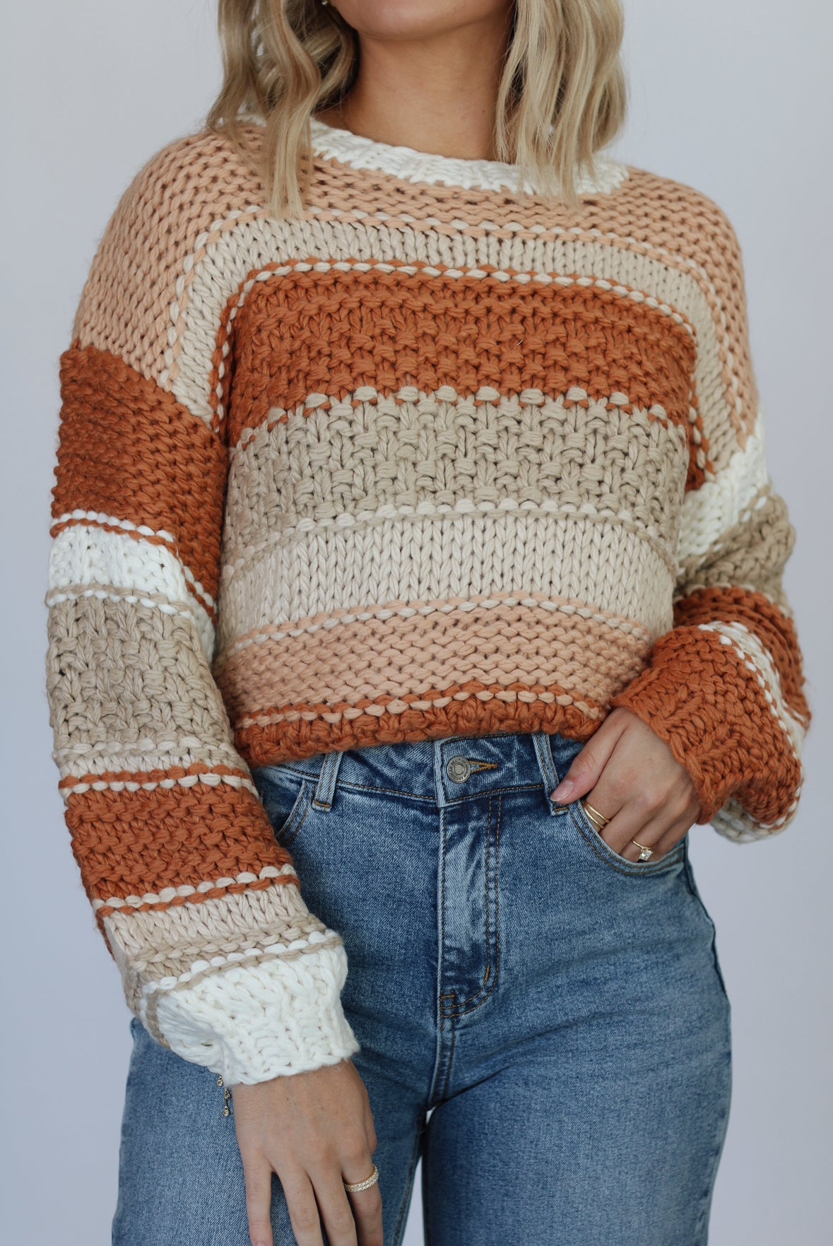 Rockport Chunky Striped Sweater- Brick Multi