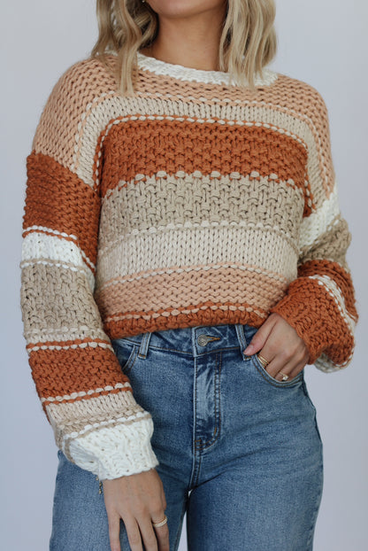 Rockport Chunky Striped Sweater- Brick Multi