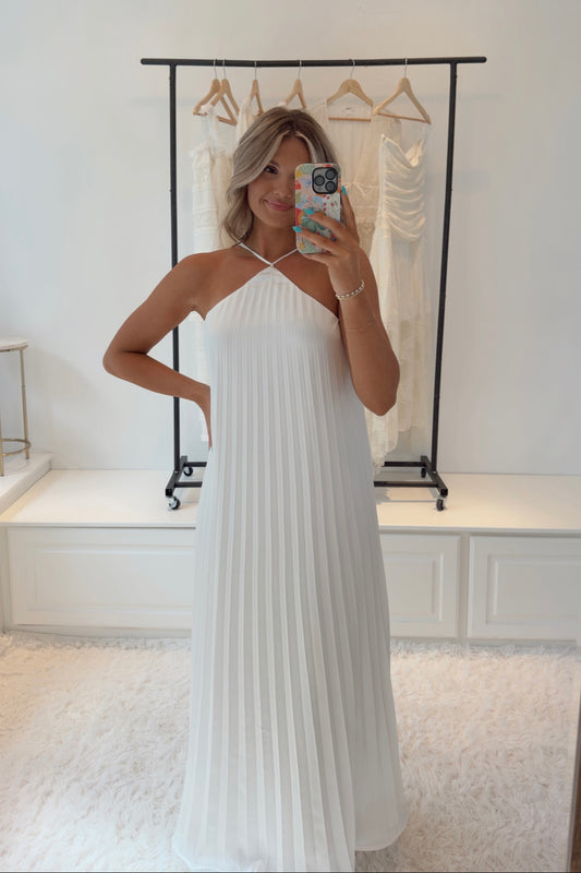 Promises Pleated Maxi Dress- White