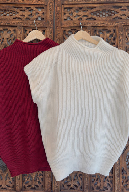 Merry Mock Neck Sweater- Burgundy & Cream