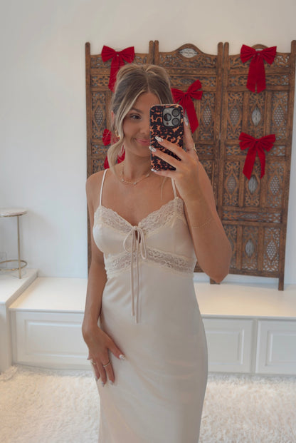 Bubbly Lace Slip Maxi Dress- Champagne