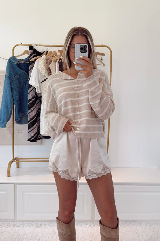 Haven Cardigan- Beige Stripe