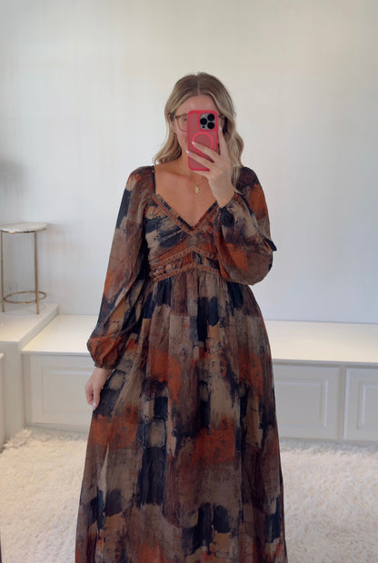 Autumn Ember Maxi Dress- Brown