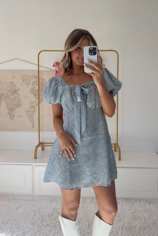 Seraphina Sky Mini Dress- Blue Floral