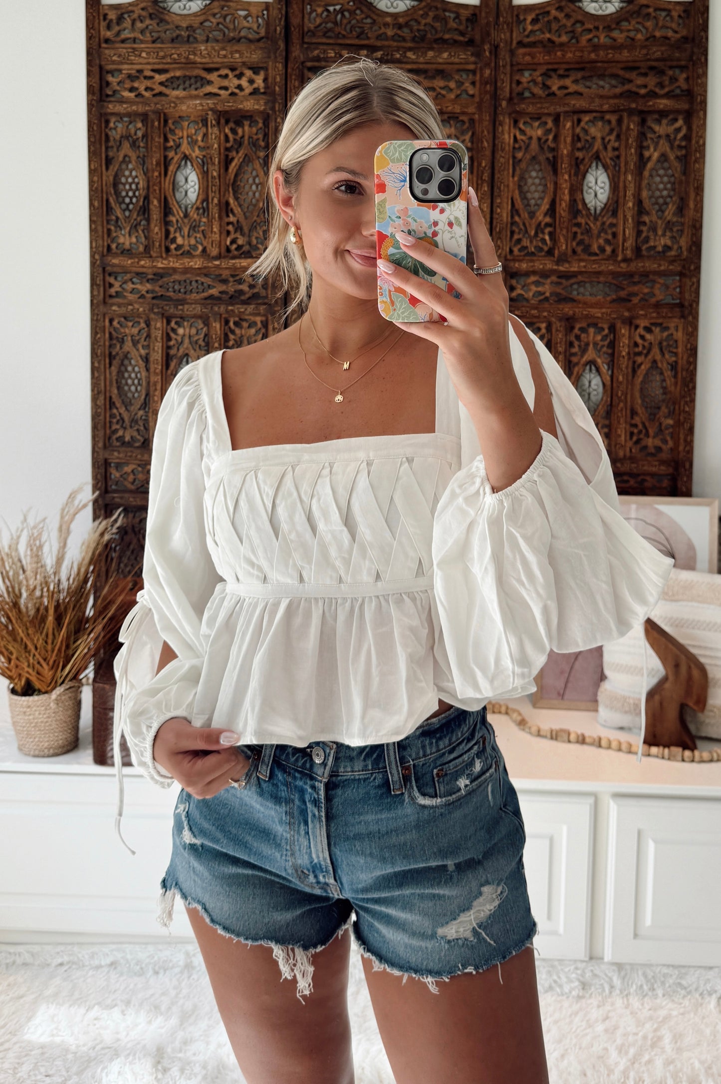 Cold Shoulder Long Sleeve Square Neck Detail Top