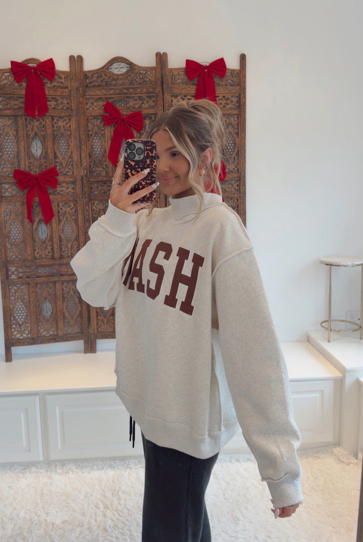 NASH Embroidered Mock Neck Sweatshirt- Gray/Brown
