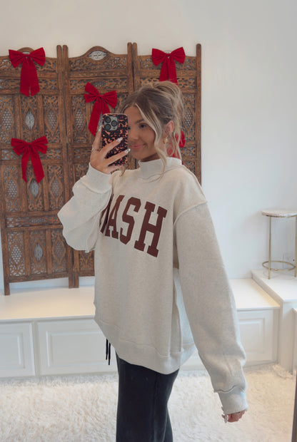 NASH Embroidered Mock Neck Sweatshirt- Gray/Brown
