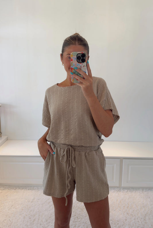 Takeoff Textured Short Set- Taupe