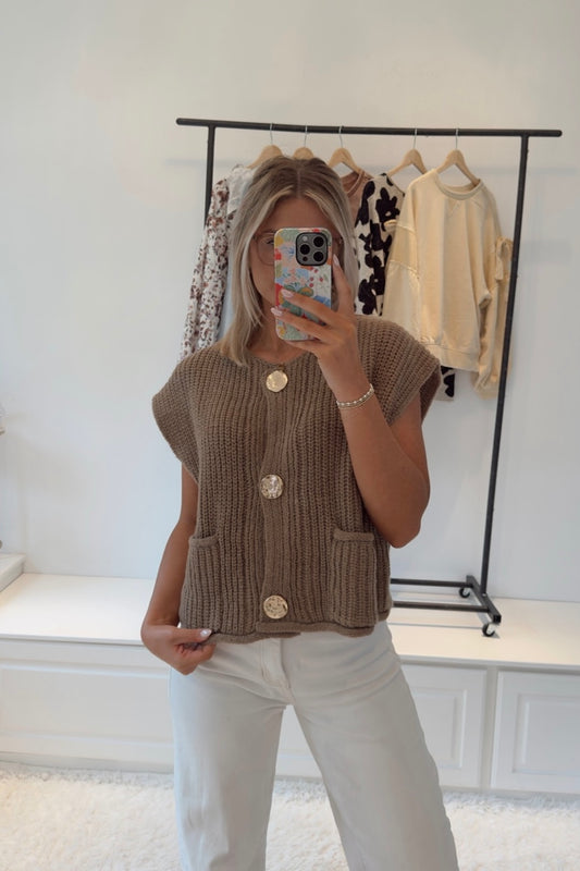 Madison Metal Button Sweater Vest- Coffee