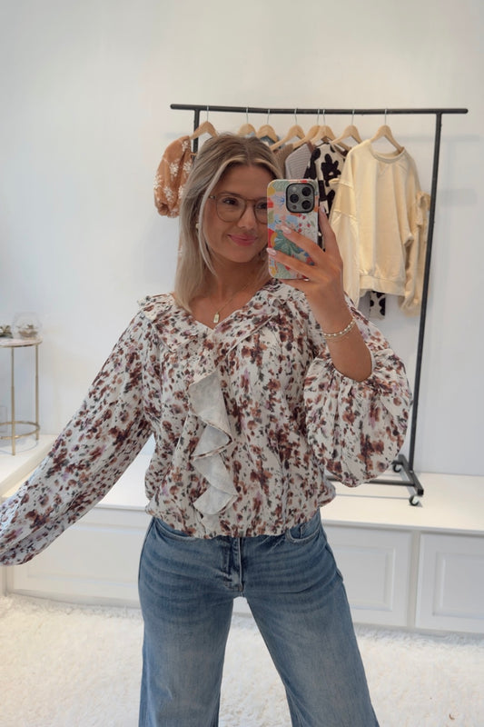 Emilie Ruffle Blouse- Ivory/Rust