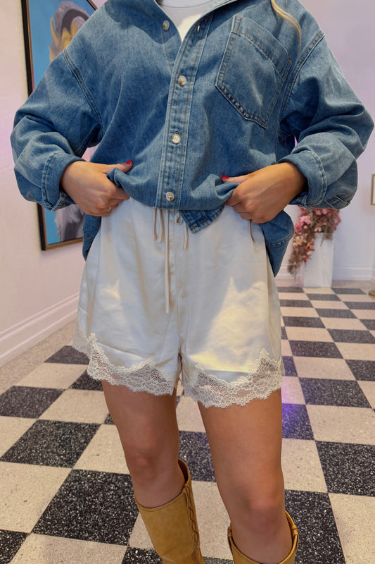 Darling Lace Satin Shorts- Ecru