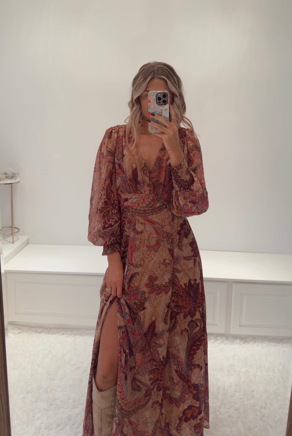 Autumn Whisper Plunging Maxi Dress- Royal Aster