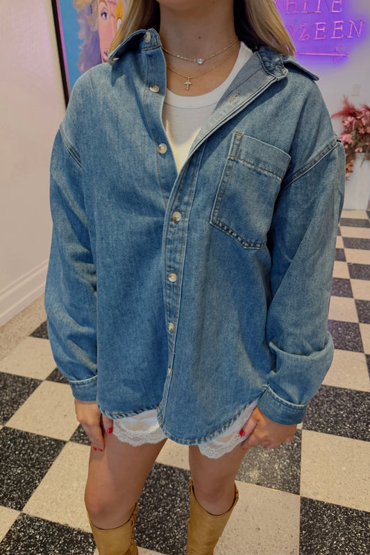 Downtown Button Down- Med Denim