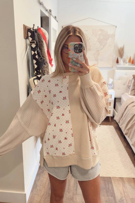 Wander in Bloom Crewneck- Taupe