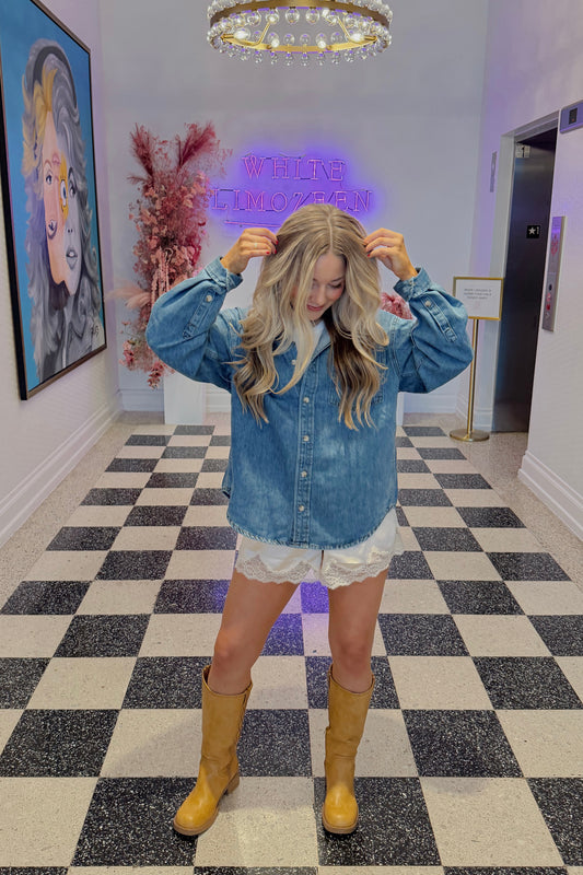 Downtown Button Down- Med Denim