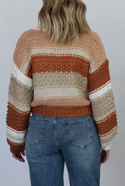 Rockport Chunky Striped Sweater- Brick Multi