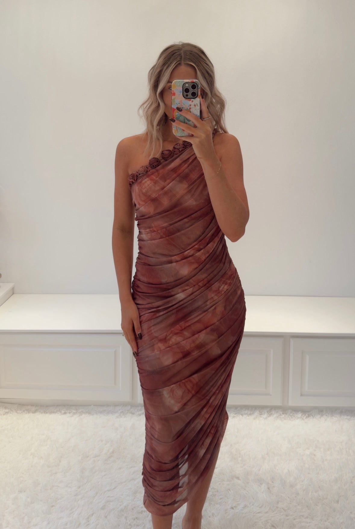 cinnamon cocktail dress Corinne Soft Mixed Fabric Tank Dress