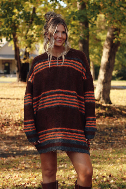 Blue Ridge Sweater Dress- Brown Multi