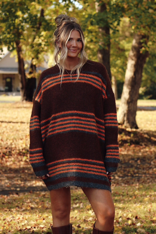 Blue Ridge Sweater Dress- Brown Multi