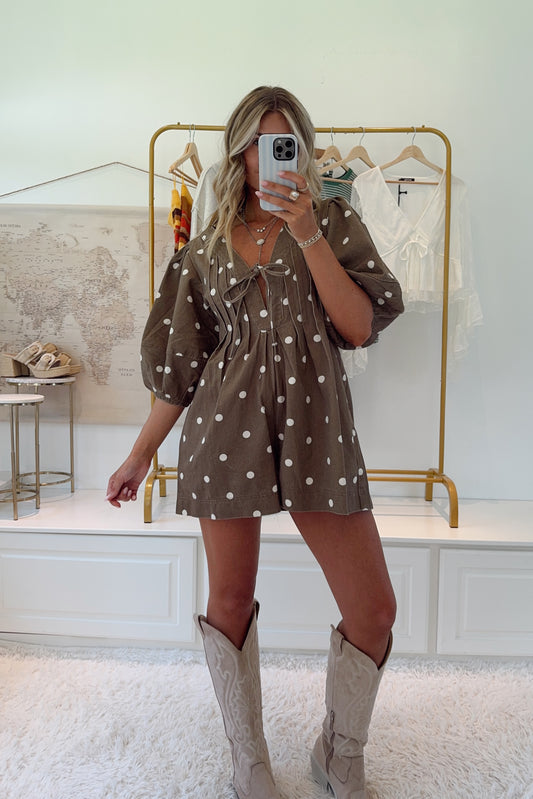 Prairie Belle Polka Dot Romper- Brown
