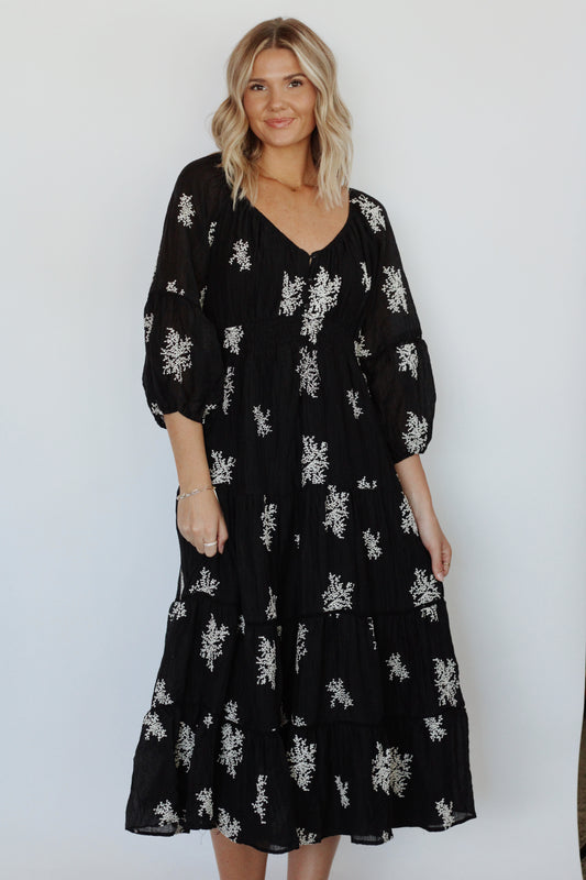 Burlington Embroidery Maxi Dress- Black