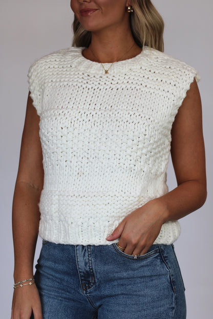 Manchester Chunky Knit Sweater Vest- Ivory