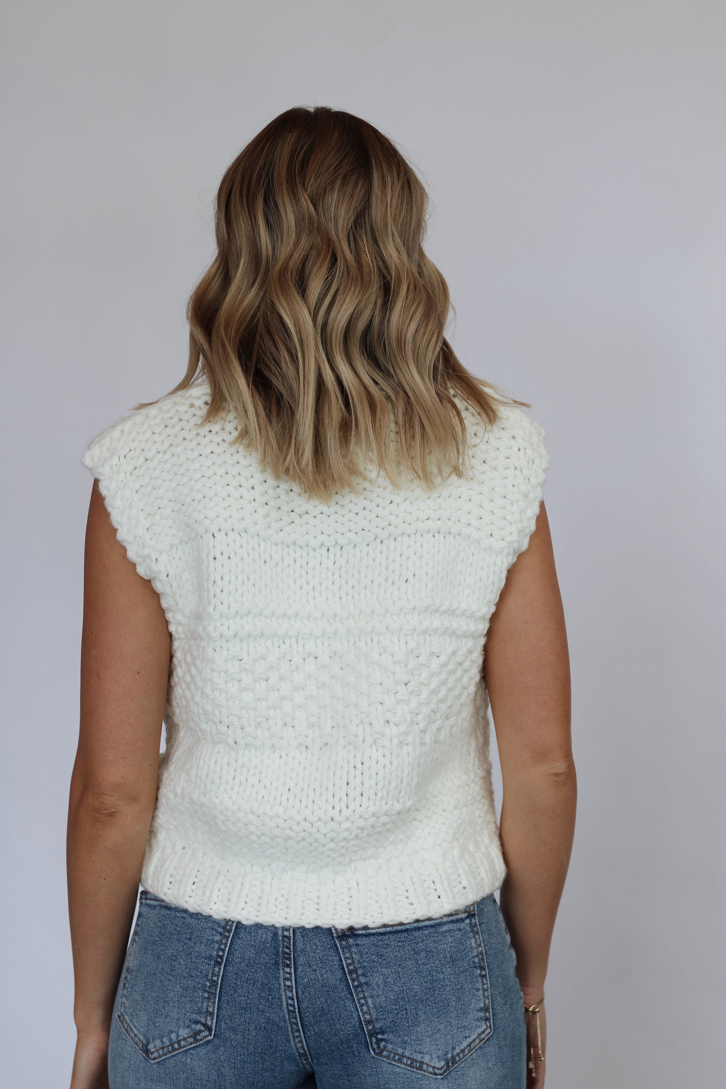 Manchester Chunky Knit Sweater Vest- Ivory