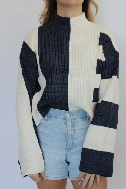 Camden Color Block Sweater- Navy/Ivory