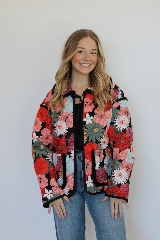 Newport Floral Tie Jacket- Black Multi